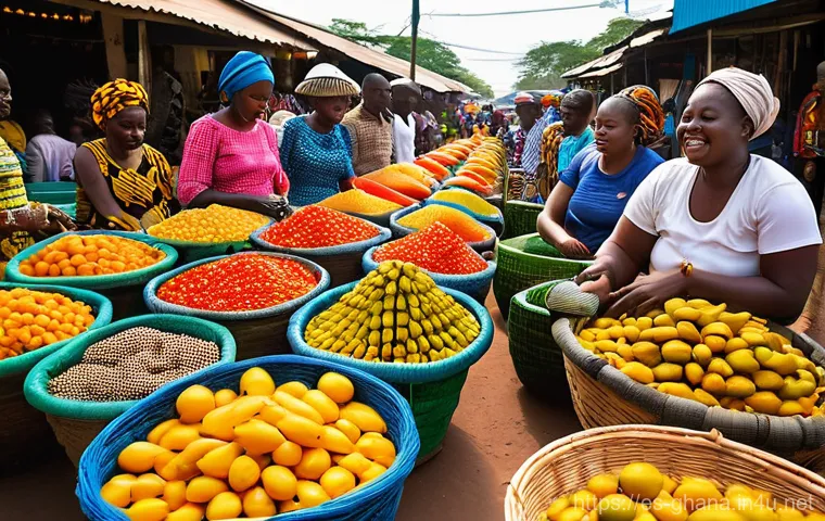 가나에서 가장 큰 시장과 쇼핑몰 - **Vibrant Ghanaian Street Market Immersion:**
    "A bustling, open-air market in Ghana, teeming wit...