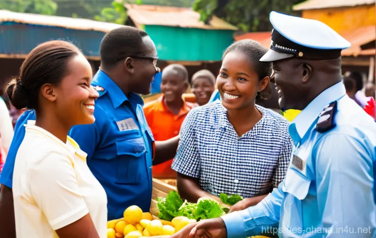 가나의 법률 시스템과 경찰 신뢰도 - **Prompt 1: Blending Tradition and Modernity in Ghanaian Justice**
    "A wide, illustrative shot ca...