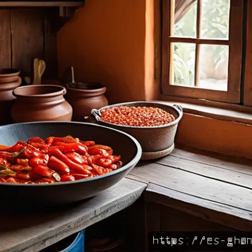 가나 젤로프 라이스 vs 나이지리아 젤로프 라이스 - A vibrant kitchen scene in a West African home showing a skilled cook carefully caramelizing fresh a...